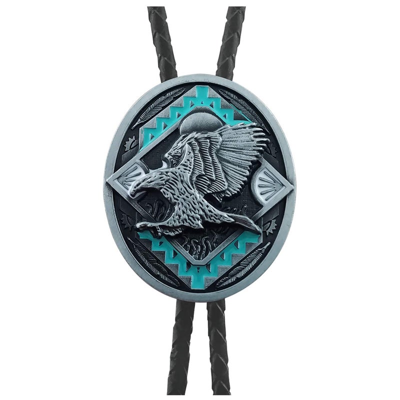 QUKE American Western Cowboy 3D Bald Eagle Sunset Bolo Tie Genunie Leather - Image 1